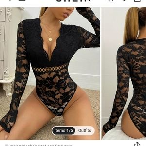 deep v neck lace bodysuit